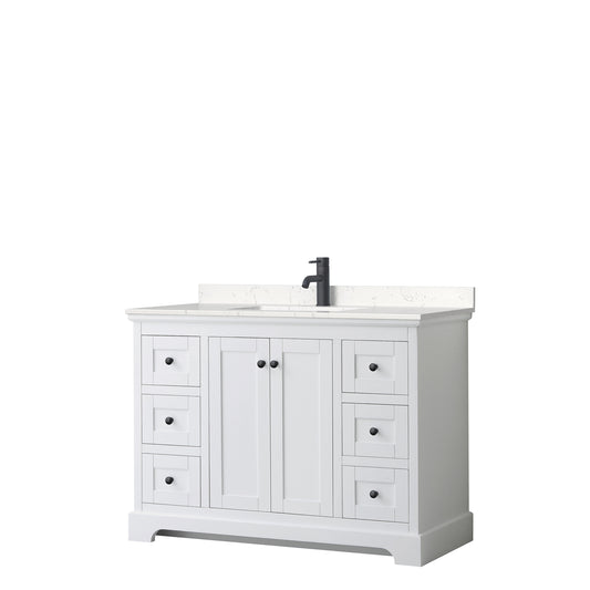 Avery 48" Single Vanity in White, Carrara Cultured Marble Top, Black Trim
