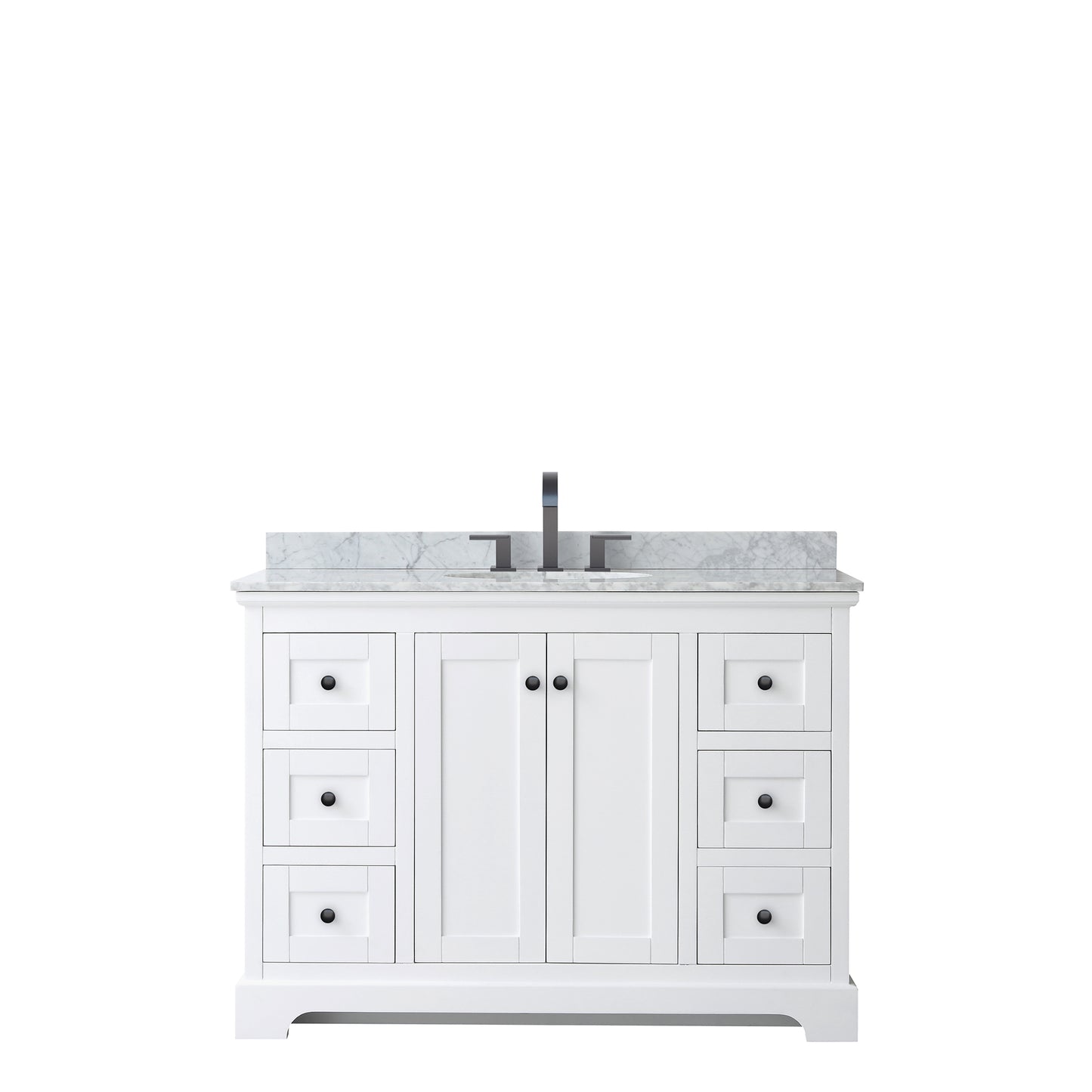 Avery 48" Single Vanity in White, Top, Oval Sink, Matte Black Trim