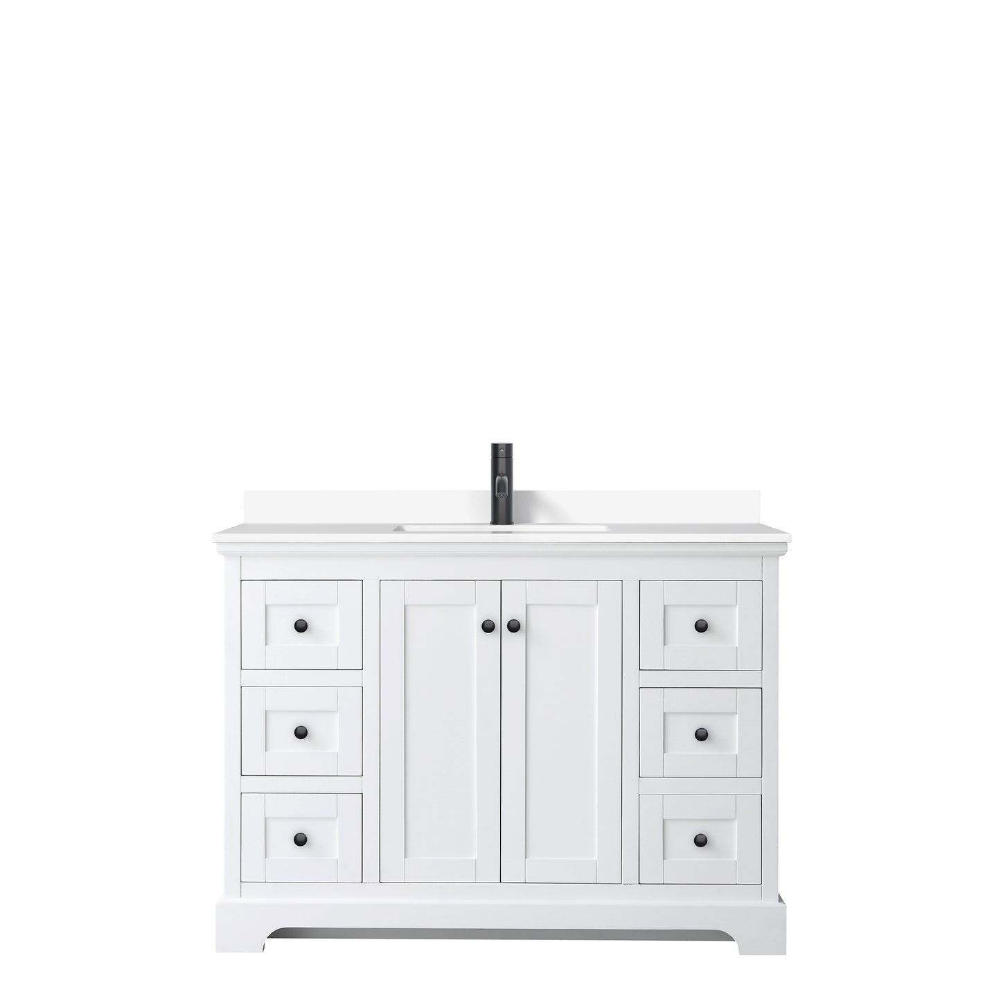 Avery 48" Single Vanity in White, White Cultured Marble Top, Black Trim