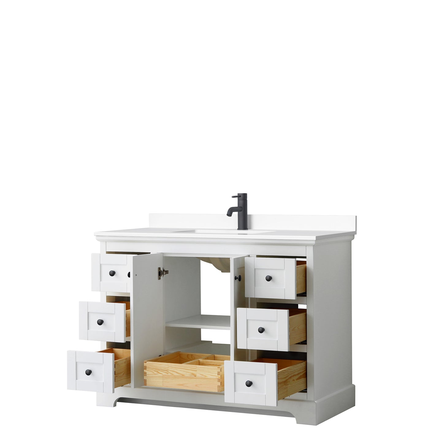 Avery 48" Single Vanity in White, White Cultured Marble Top, Black Trim