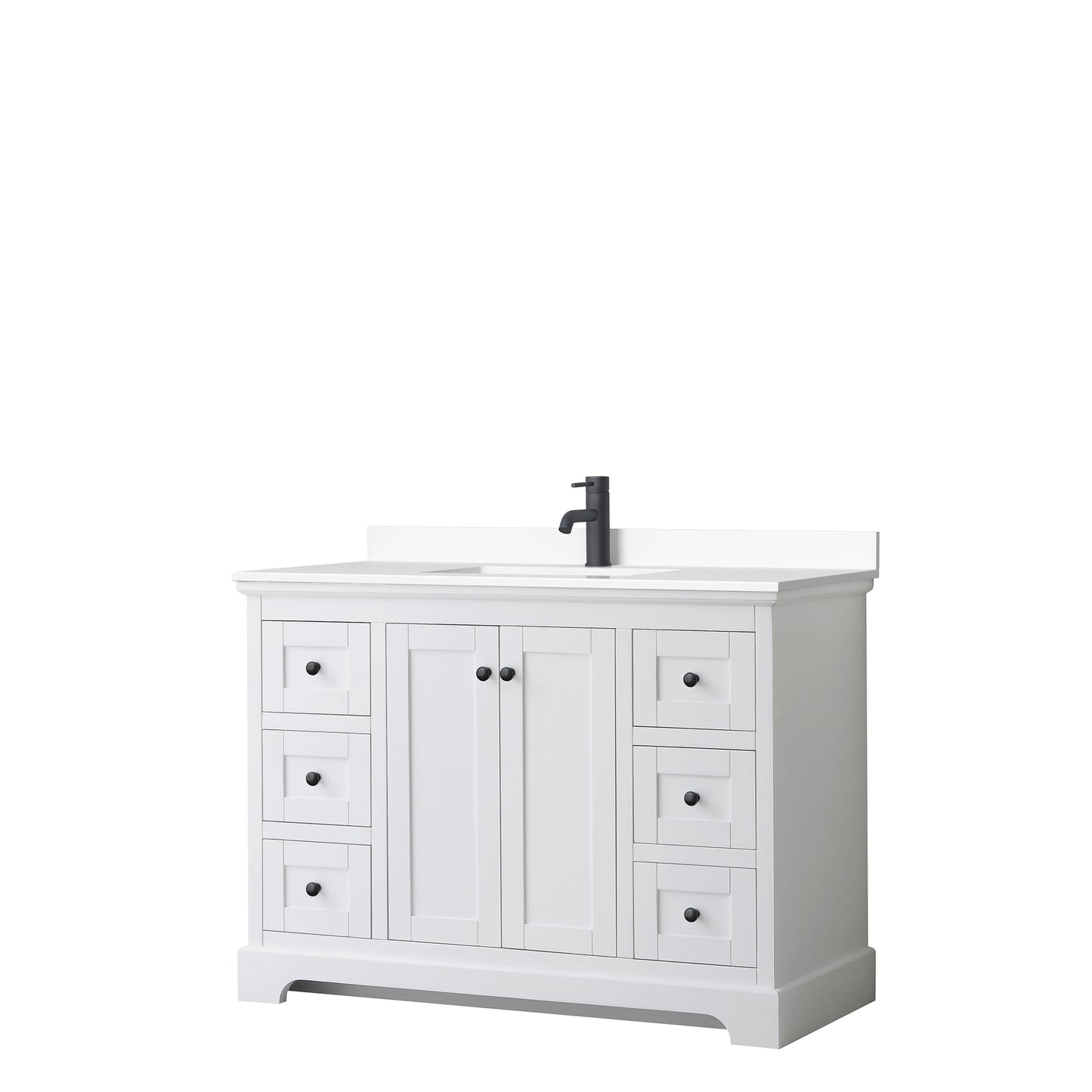 Avery 48" Single Vanity in White, White Cultured Marble Top, Black Trim
