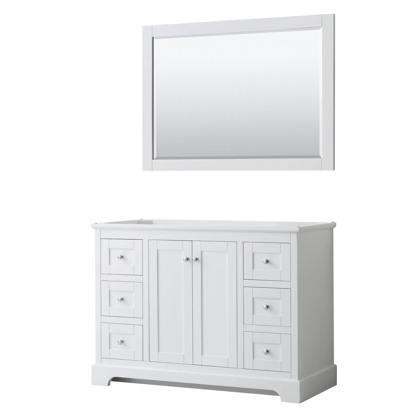 Avery 48 Inch Single Bathroom Vanity in White, No Countertop, No Sink, and 46 Inch Mirror