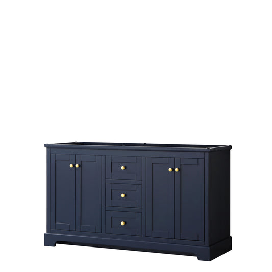 Avery 60 Inch Double Bathroom Vanity in Dark Blue, No Countertop, No Sinks, and No Mirror