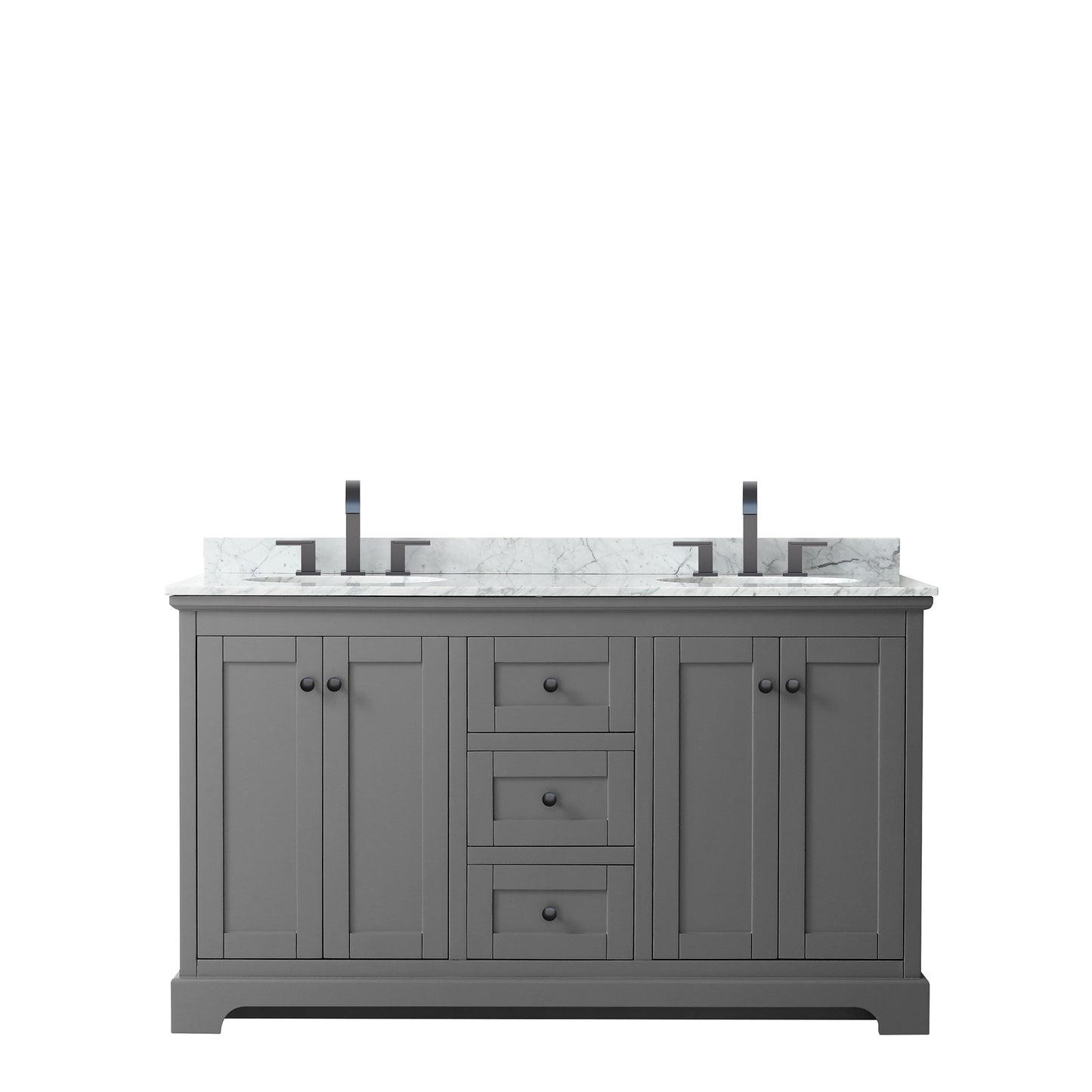 Avery 60" Double Vanity in Dark Gray, Top, Oval Sinks, Matte Black Trim