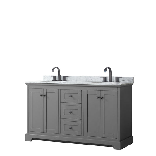 Avery 60" Double Vanity in Dark Gray, Top, Oval Sinks, Matte Black Trim