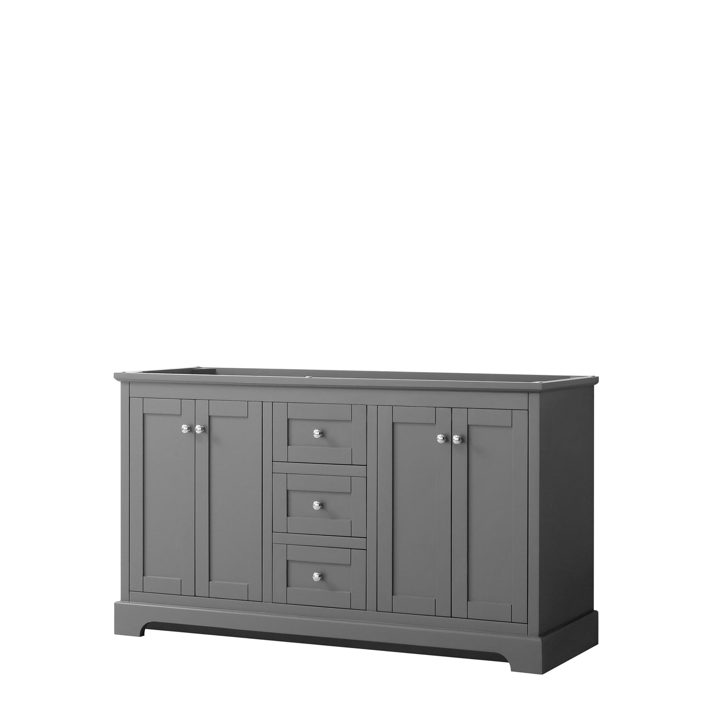 Avery 60 Inch Double Bathroom Vanity in Dark Gray, No Countertop, No Sinks, and No Mirror