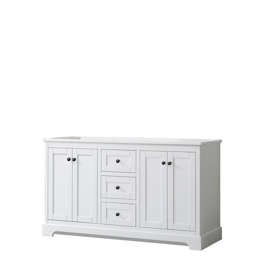 Avery 60" Double Vanity in White, No Top, No Sinks, Matte Black Trim