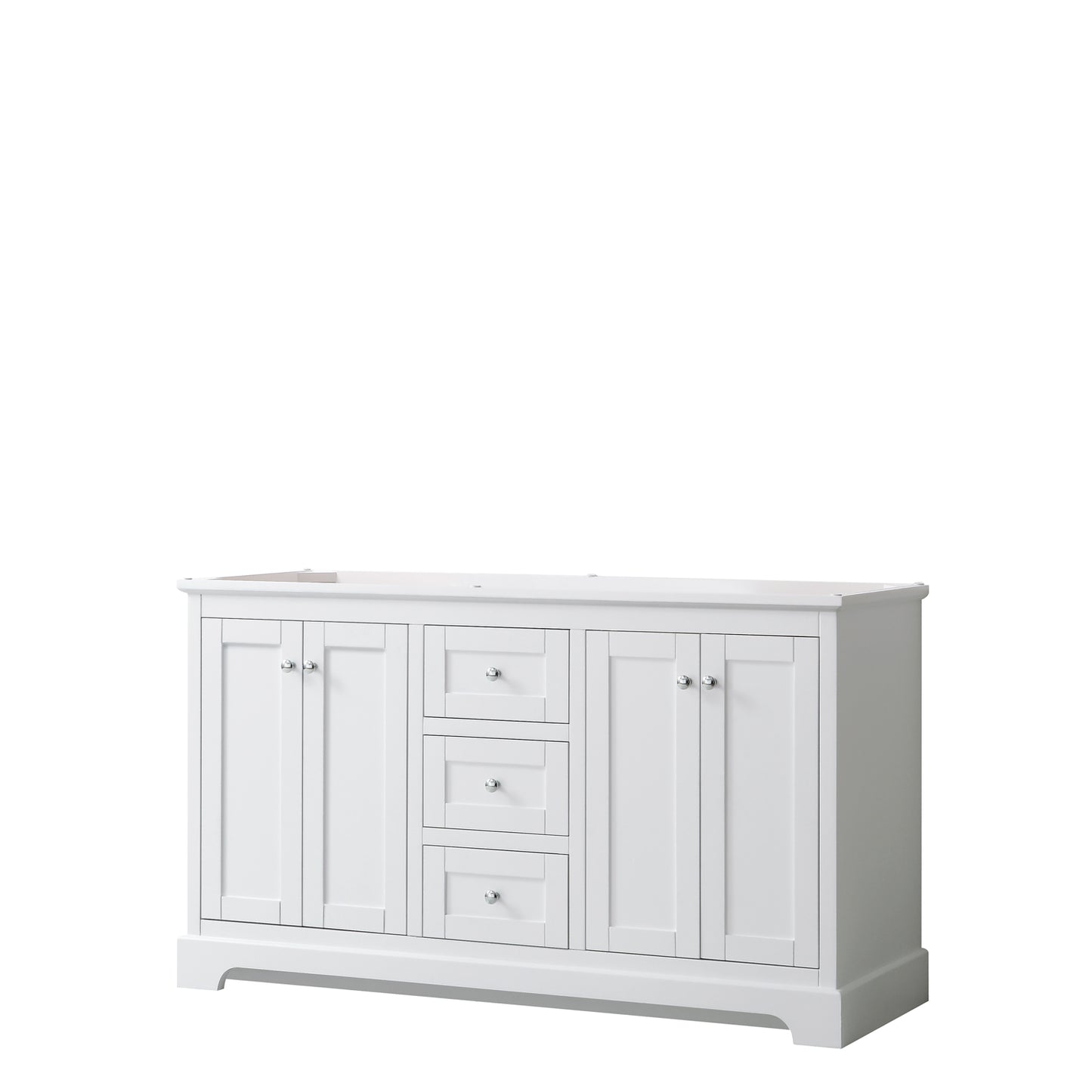 Avery 60 Inch Double Bathroom Vanity in White, No Countertop, No Sinks, and No Mirror