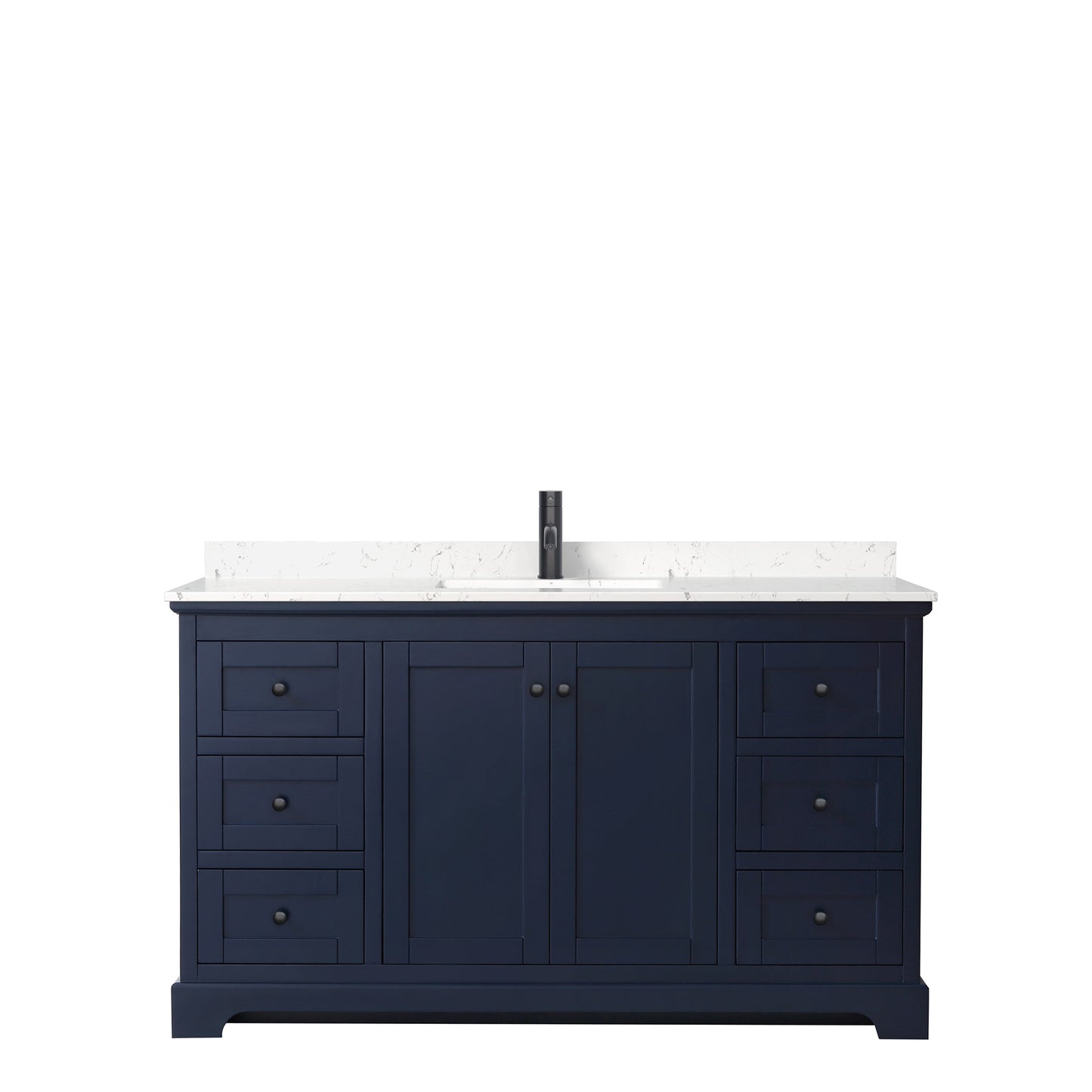 Avery 60" Single Vanity in Dark Blue, Carrara Cultured Marble Top, Black Trim