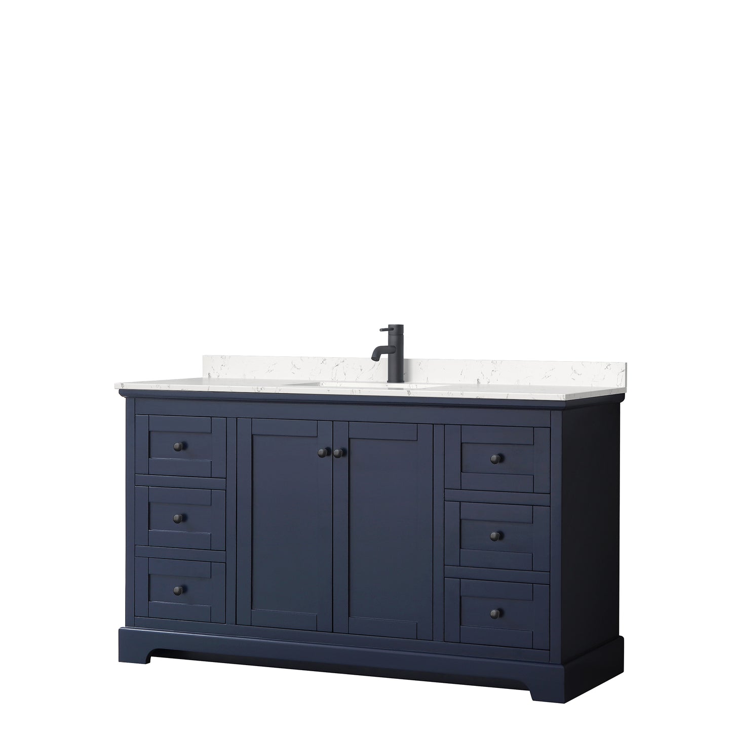 Avery 60" Single Vanity in Dark Blue, Carrara Cultured Marble Top, Black Trim