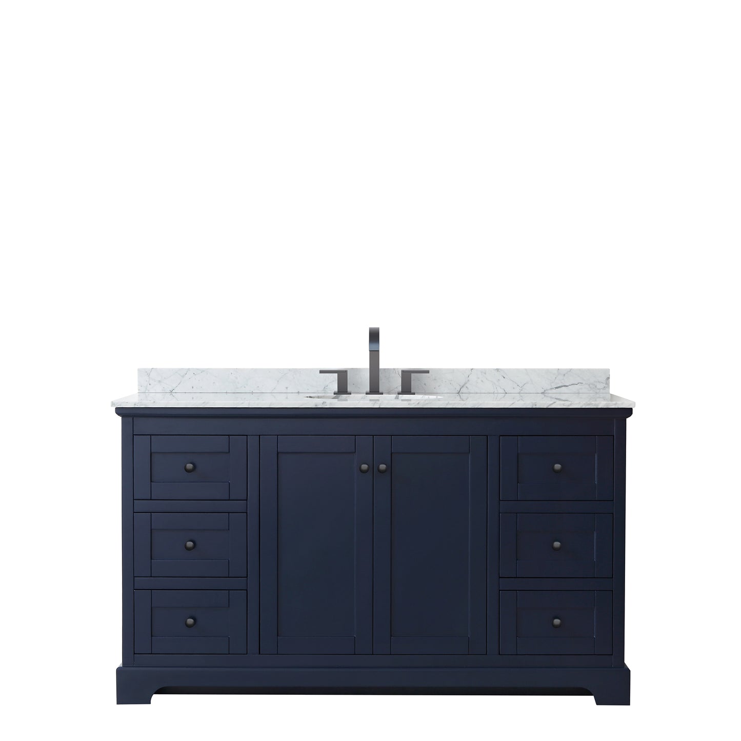 Avery 60" Single Vanity in Dark Blue, Top, Oval Sink, Matte Black Trim