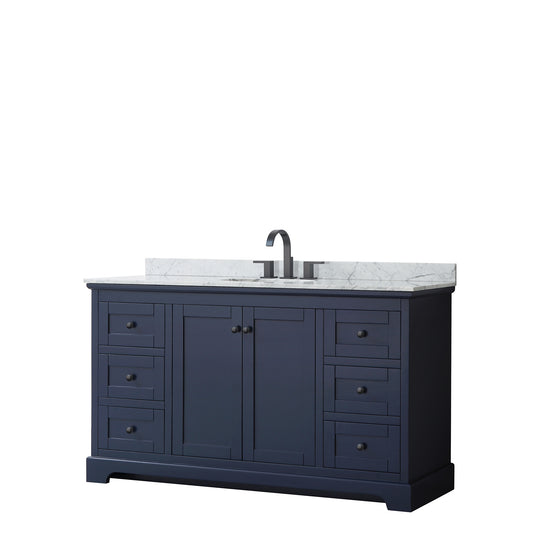 Avery 60" Single Vanity in Dark Blue, Top, Oval Sink, Matte Black Trim