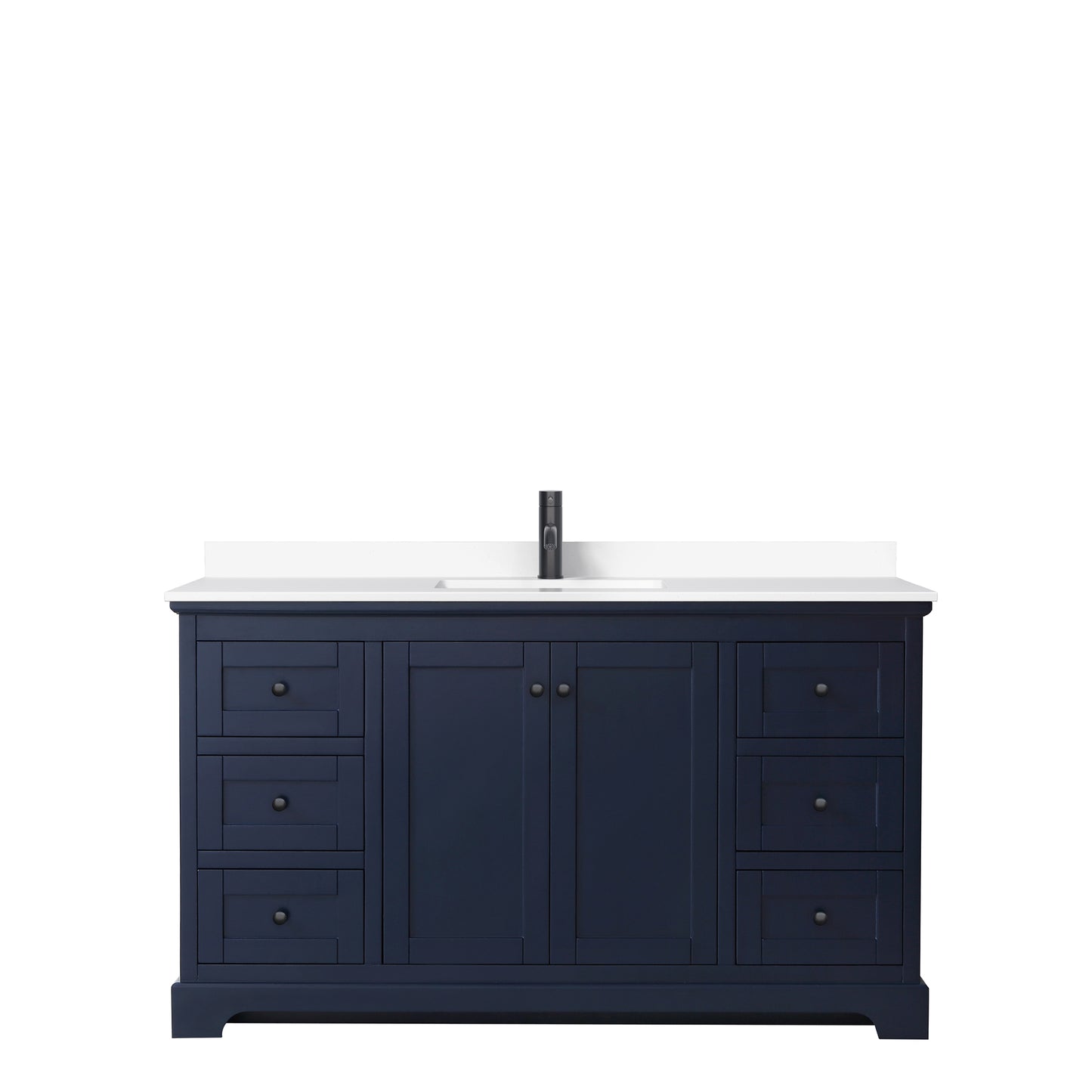 Avery 60" Single Vanity in Dark Blue, White Cultured Marble Top, Black Trim