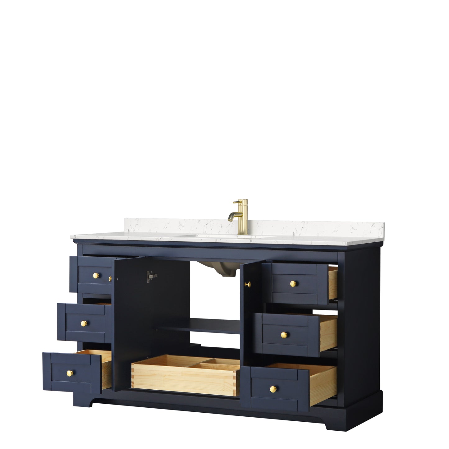 Avery 60" Single Vanity in Dark Blue, Carrara Cultured Marble Top, Sink