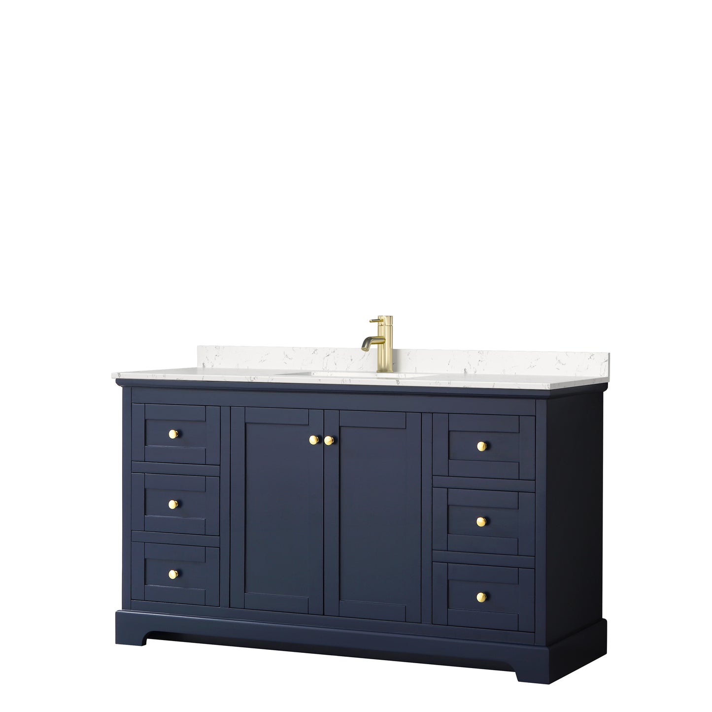 Avery 60" Single Vanity in Dark Blue, Carrara Cultured Marble Top, Sink