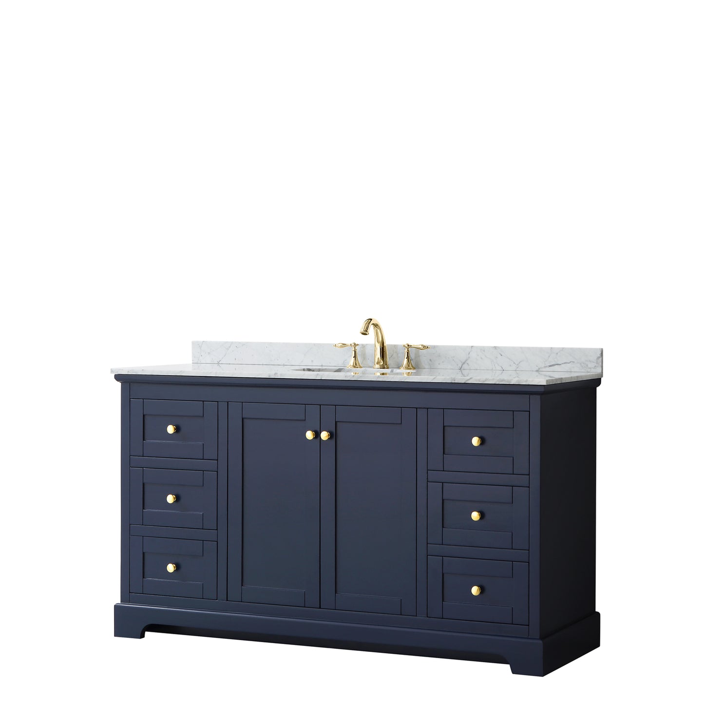 Avery 60 Inch Single Bathroom Vanity in Dark Blue, White Carrara Marble Countertop, Undermount Oval Sink, and No Mirror