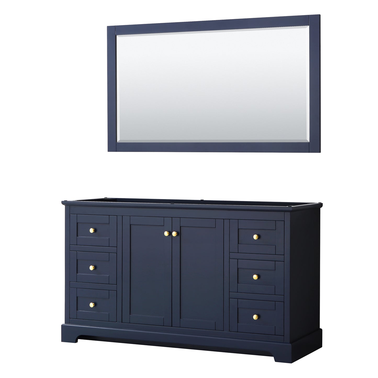 Avery 60 Inch Single Bathroom Vanity in Dark Blue, No Countertop, No Sink, and 58 Inch Mirror