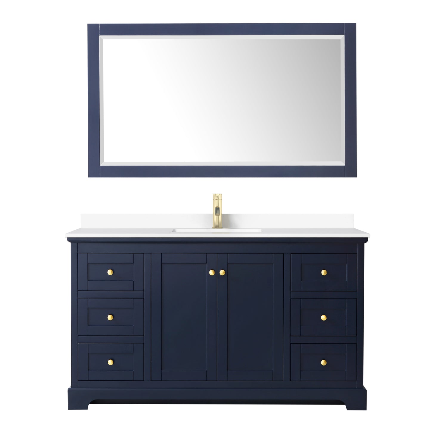 Avery 60" Single Vanity in Dark Blue, White Cultured Marble Top, 58" Mirror