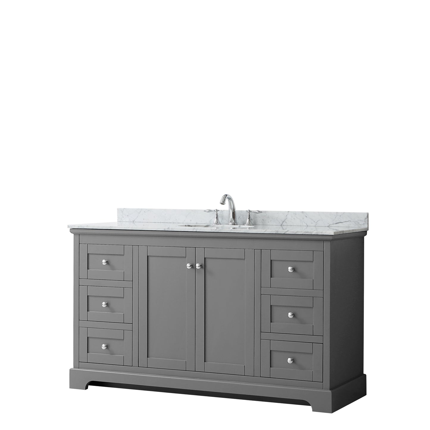 Avery 60 Inch Single Bathroom Vanity in Dark Gray, White Carrara Marble Countertop, Undermount Oval Sink, and No Mirror