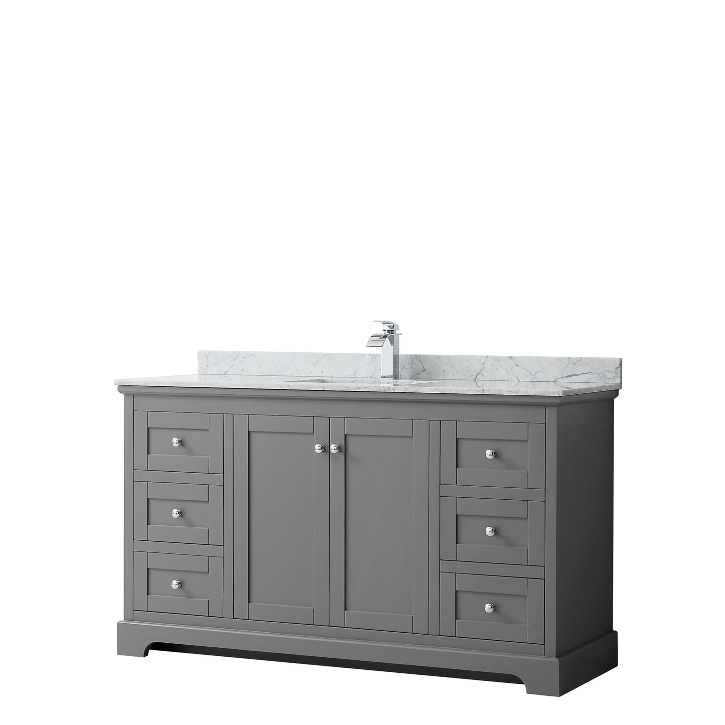 Avery 60 Inch Single Bathroom Vanity in Dark Gray, White Carrara Marble Countertop, Undermount Square Sink, and No Mirror