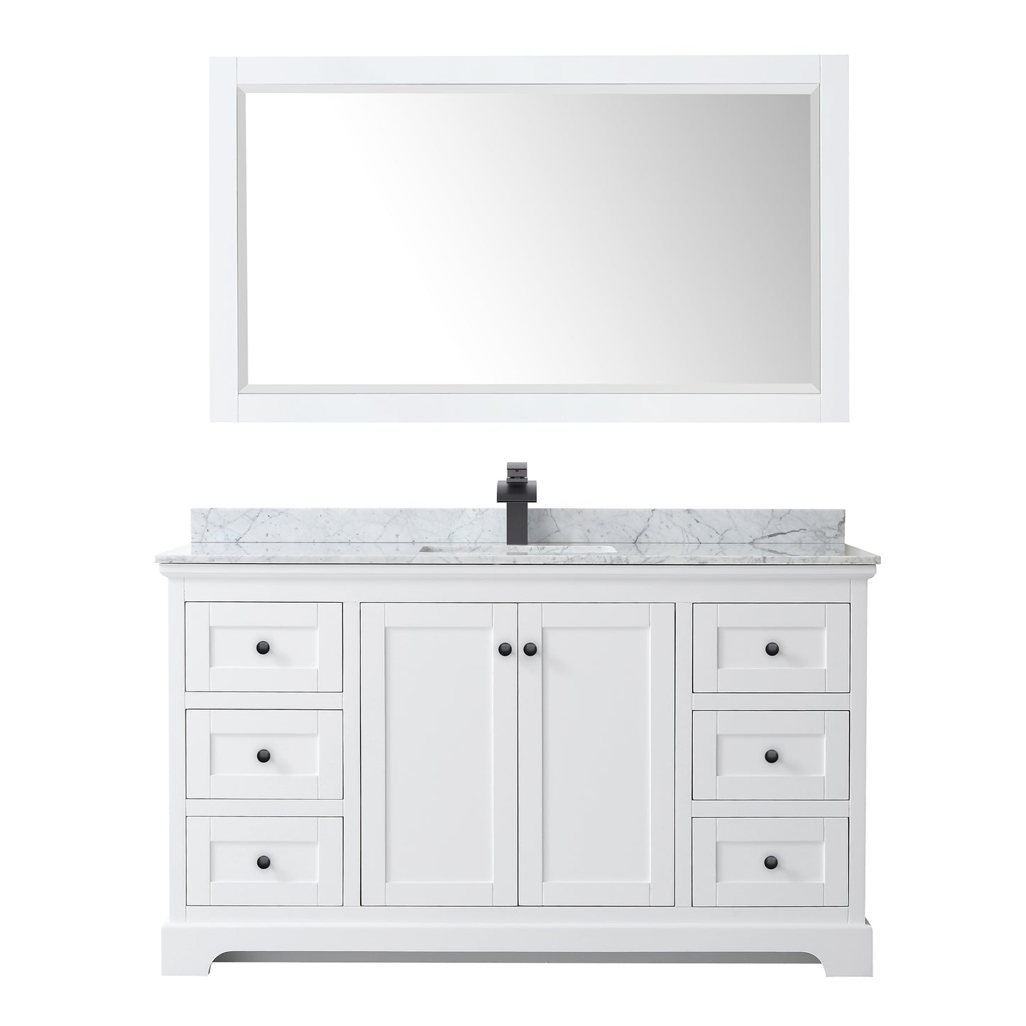 Avery 60" Single Vanity in White, Top, Square Sink, Matte Black Trim, 58" Mirror