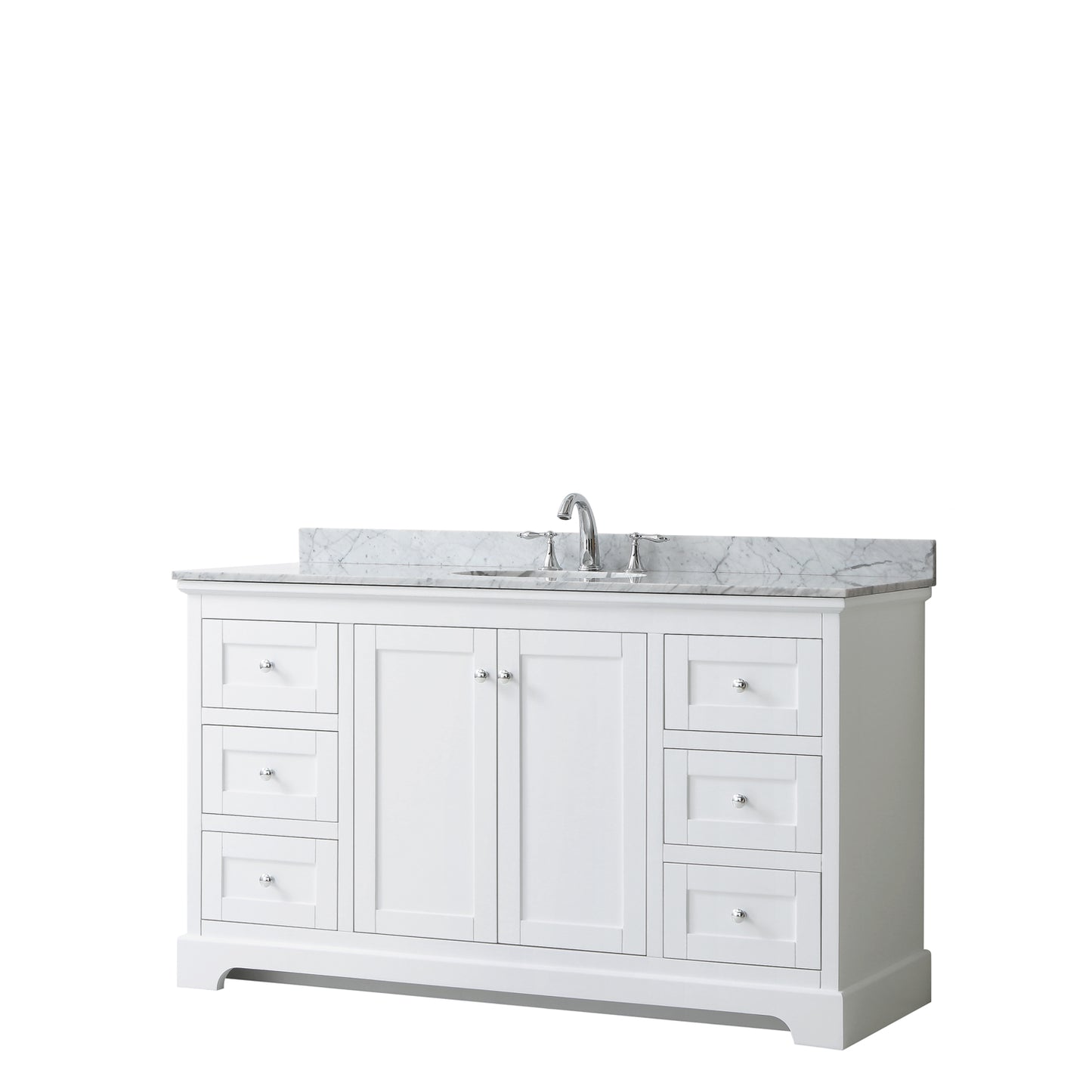 Avery 60 Inch Single Bathroom Vanity in White, White Carrara Marble Countertop, Undermount Oval Sink, and No Mirror