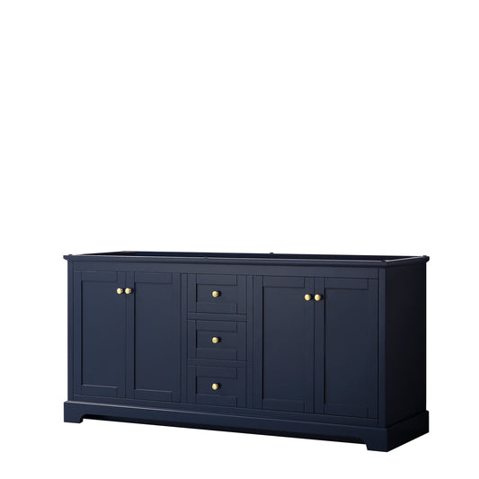 Avery 72 Inch Double Bathroom Vanity in Dark Blue, No Countertop, No Sinks, and No Mirror