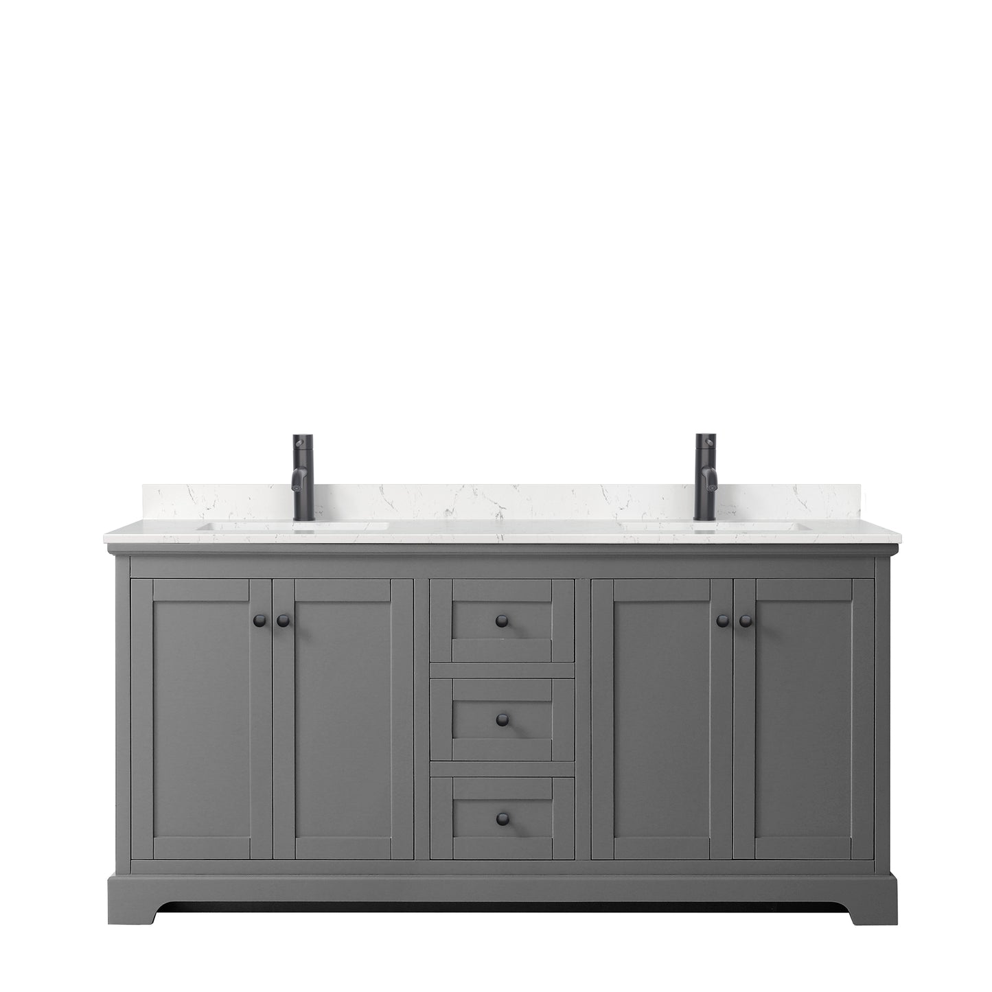 Avery 72" Double Vanity in Dark Gray, Carrara Cultured Marble Top, Black Trim