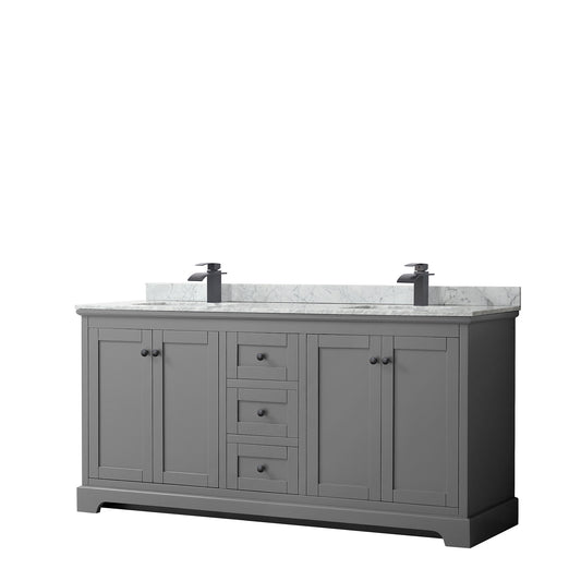Avery 72" Double Vanity in Dark Gray, Top, Square Sinks, Matte Black Trim