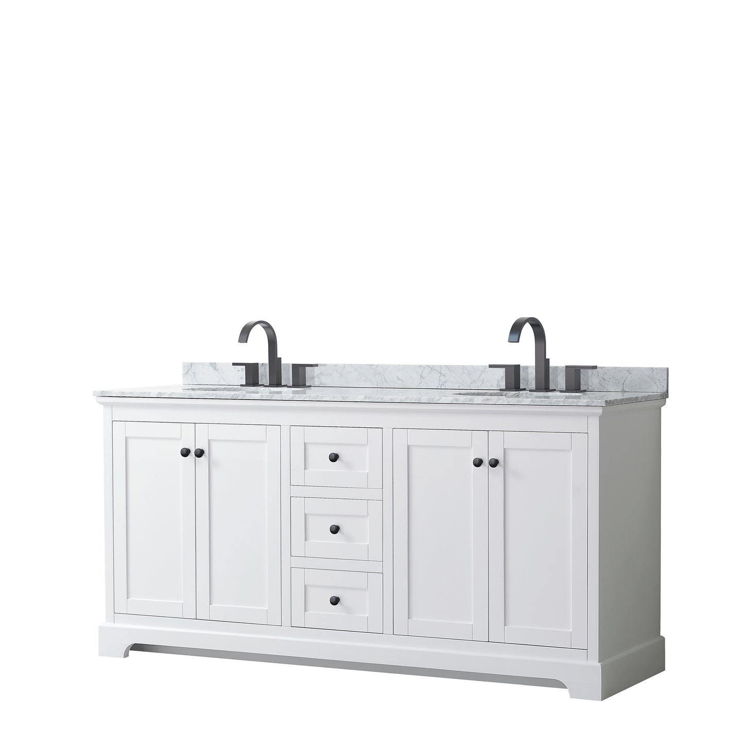 Avery 72" Double Vanity in White, Top, Oval Sinks, Matte Black Trim