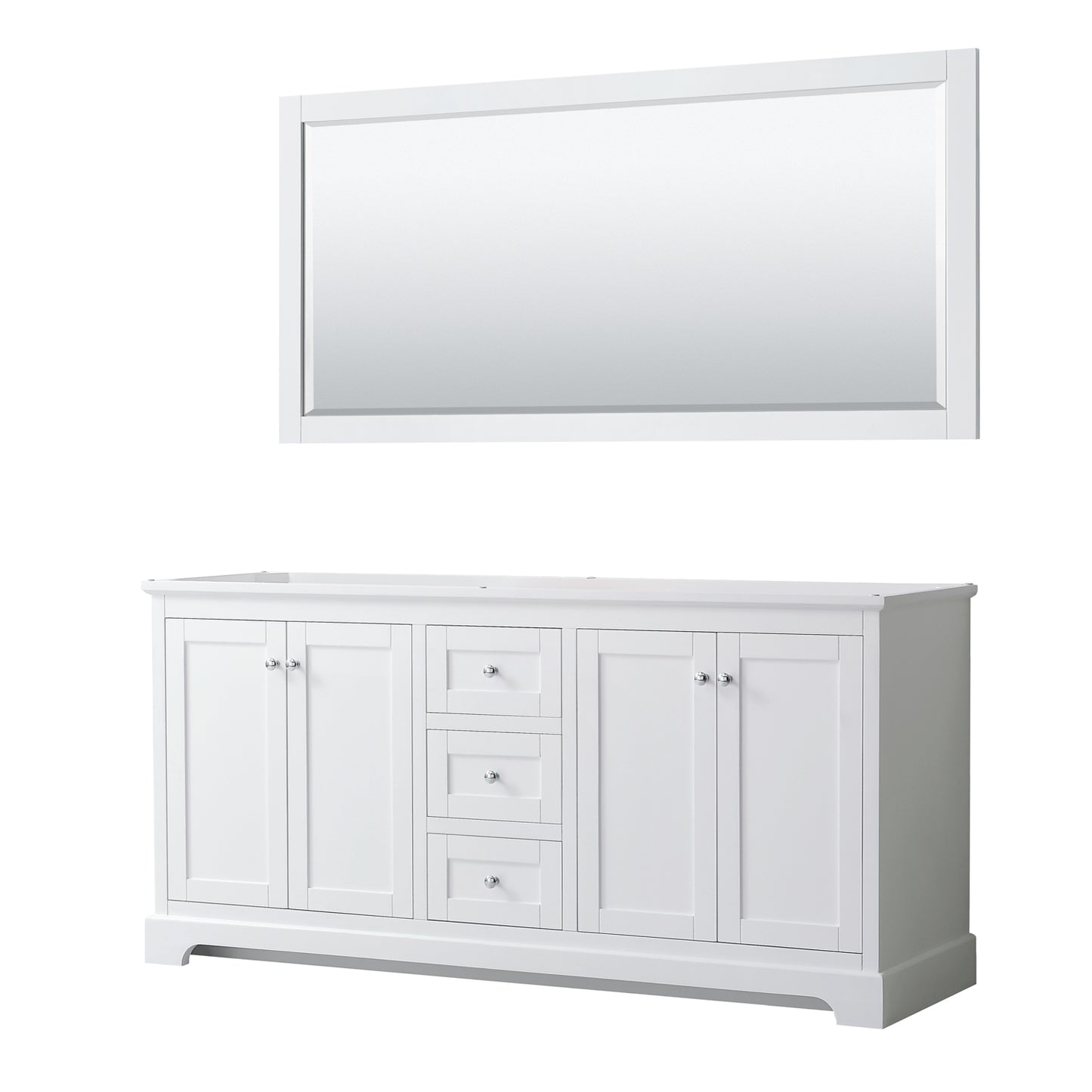 Avery 72 Inch Double Bathroom Vanity in White, No Countertop, No Sinks, and 70 Inch Mirror