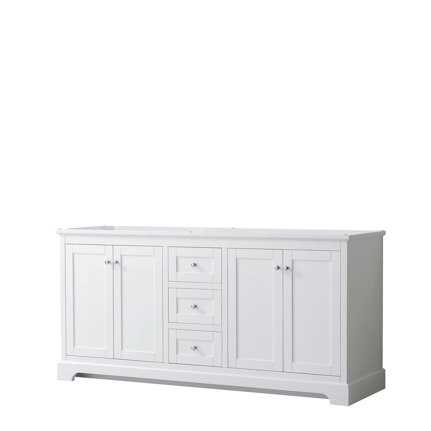 Avery 72 Inch Double Bathroom Vanity in White, No Countertop, No Sinks, and No Mirror