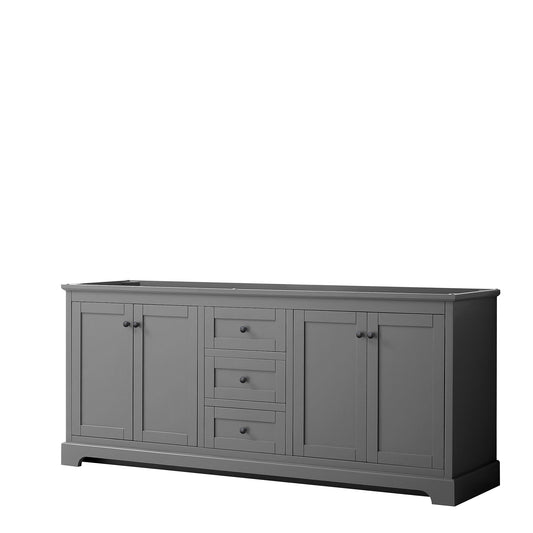 Avery 80" Double Vanity in Dark Gray, No Top, No Sinks, Matte Black Trim