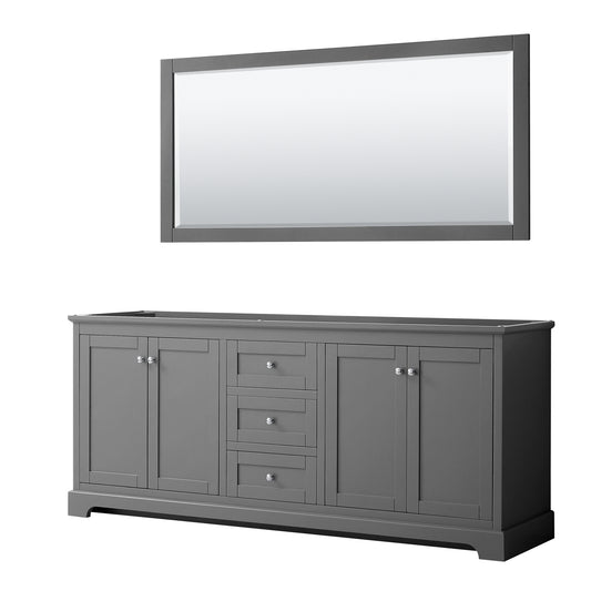 Avery 80 Inch Double Bathroom Vanity in Dark Gray, No Countertop, No Sinks, and 70 Inch Mirror