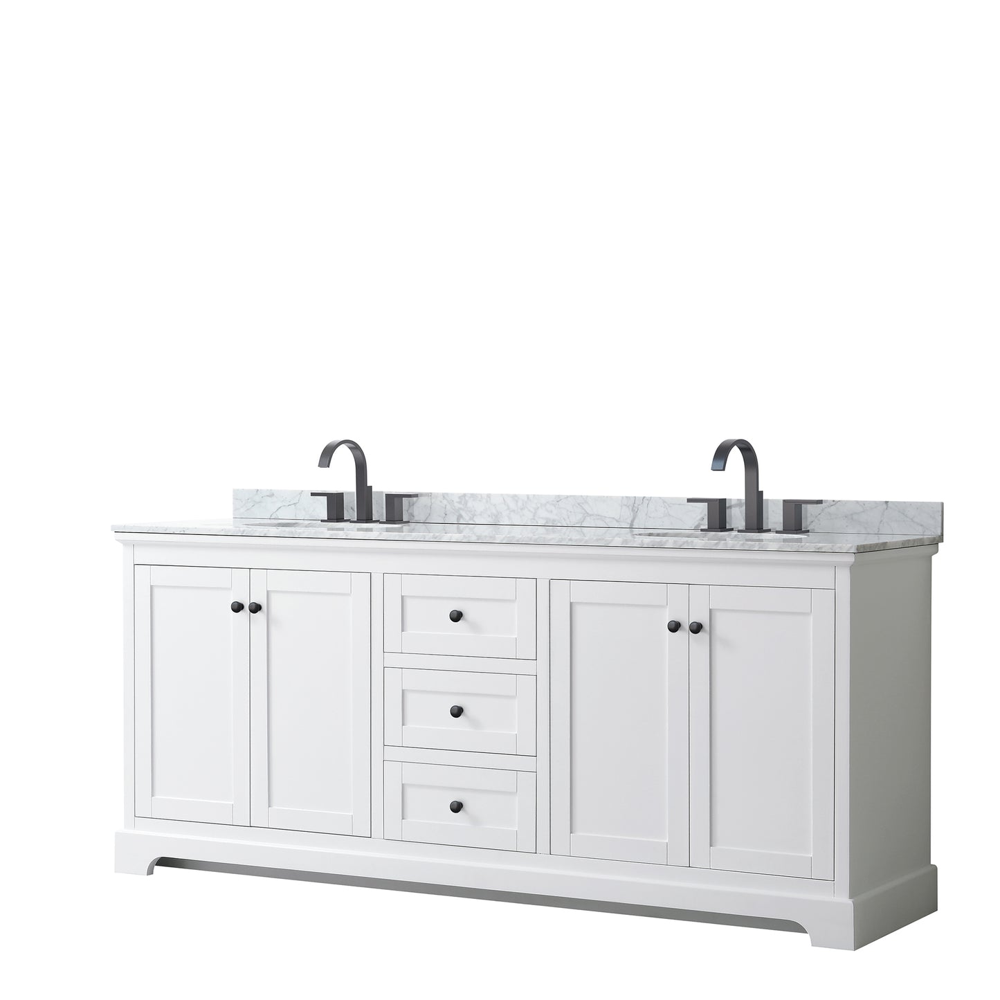 Avery 80" Double Vanity in White, Top, Oval Sinks, Matte Black Trim