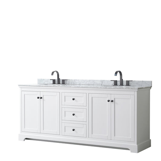 Avery 80" Double Vanity in White, Top, Oval Sinks, Matte Black Trim