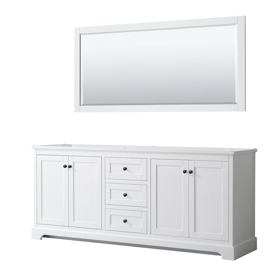 Avery 80" Double Vanity in White, No Top, No Sinks, Matte Black Trim, 70" Mirror