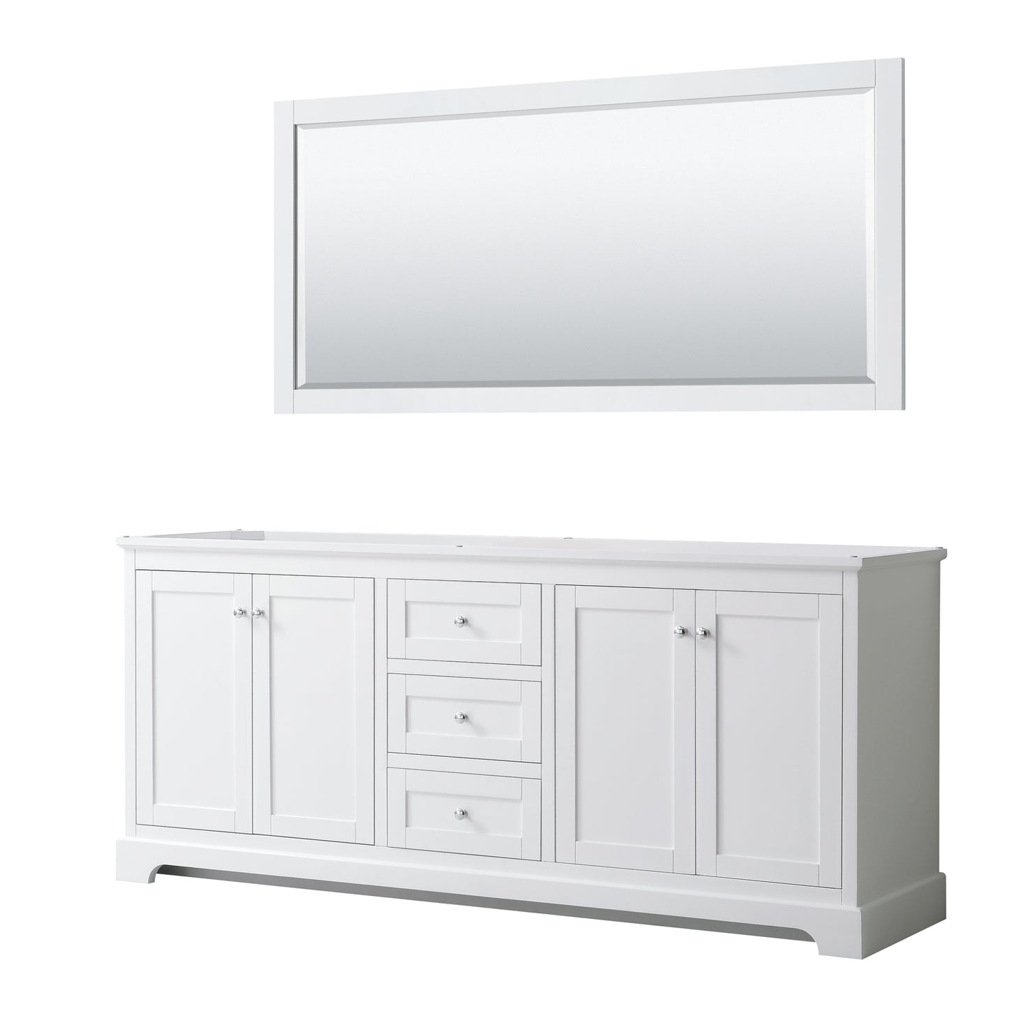 Avery 80 Inch Double Bathroom Vanity in White, No Countertop, No Sinks, and 70 Inch Mirror