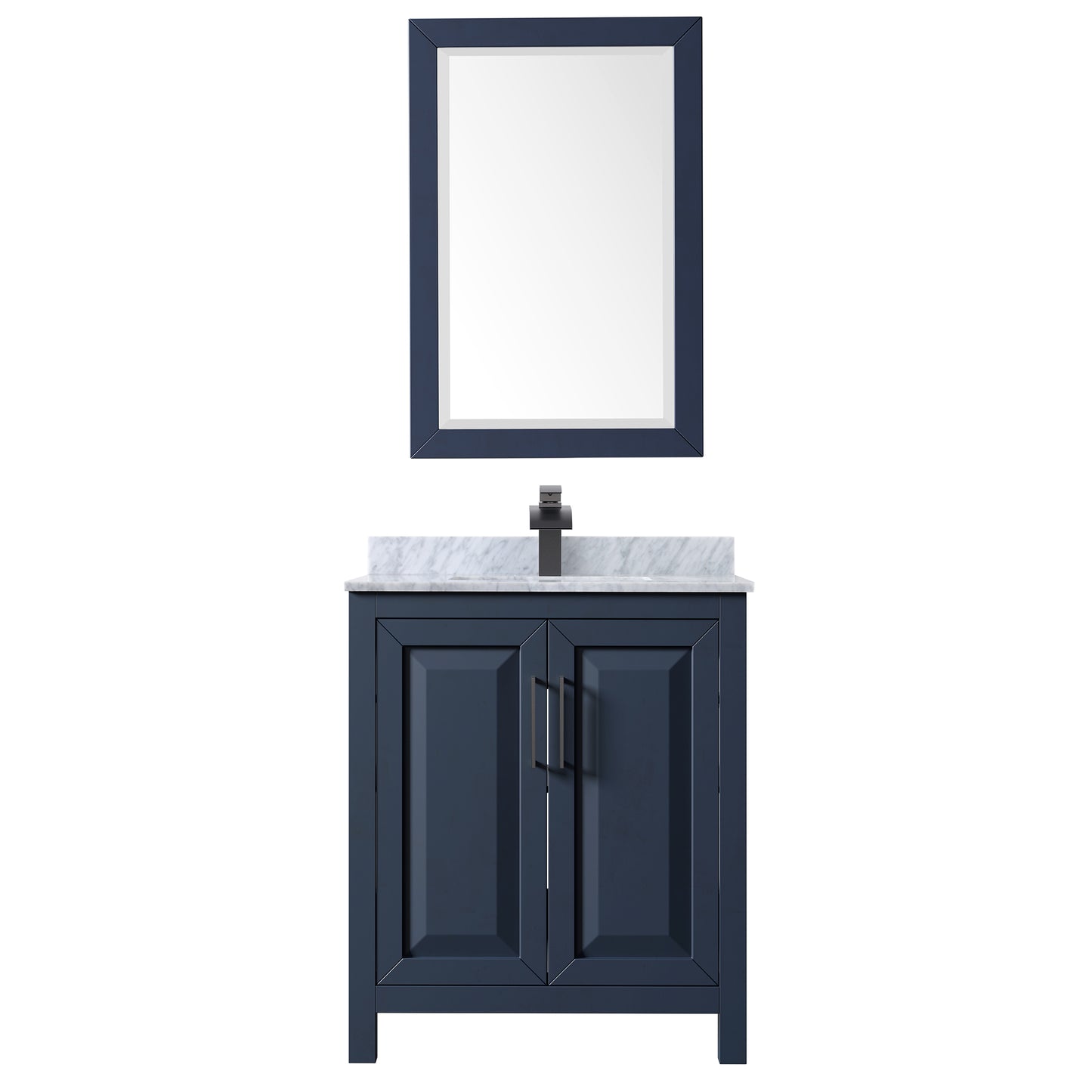 Daria 30" Single Vanity in Dark Blue, Top, Square Matte Black Trim, 24" Mirror