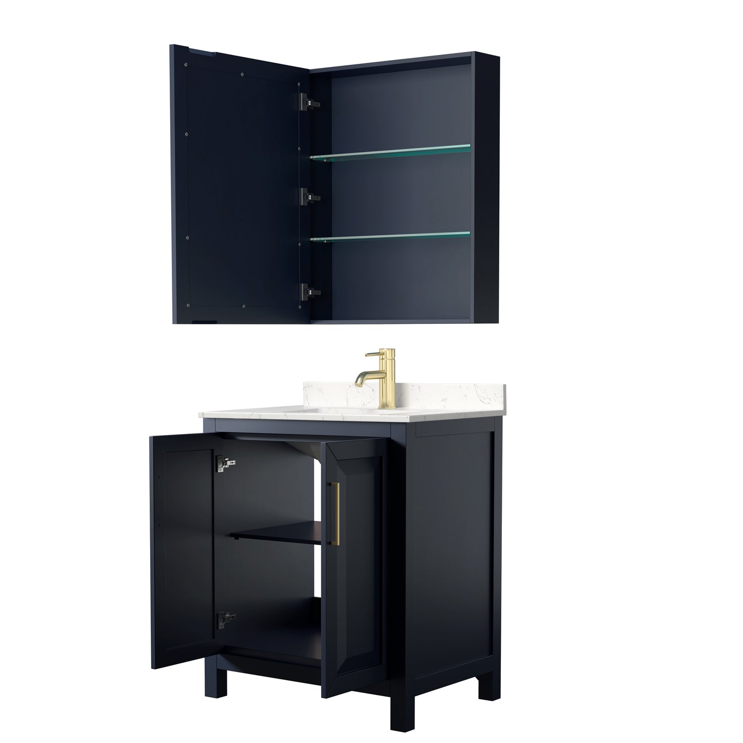Daria 30" Single Vanity in Blue, Carrara Cultured Marble Top, Medicine Cabinet