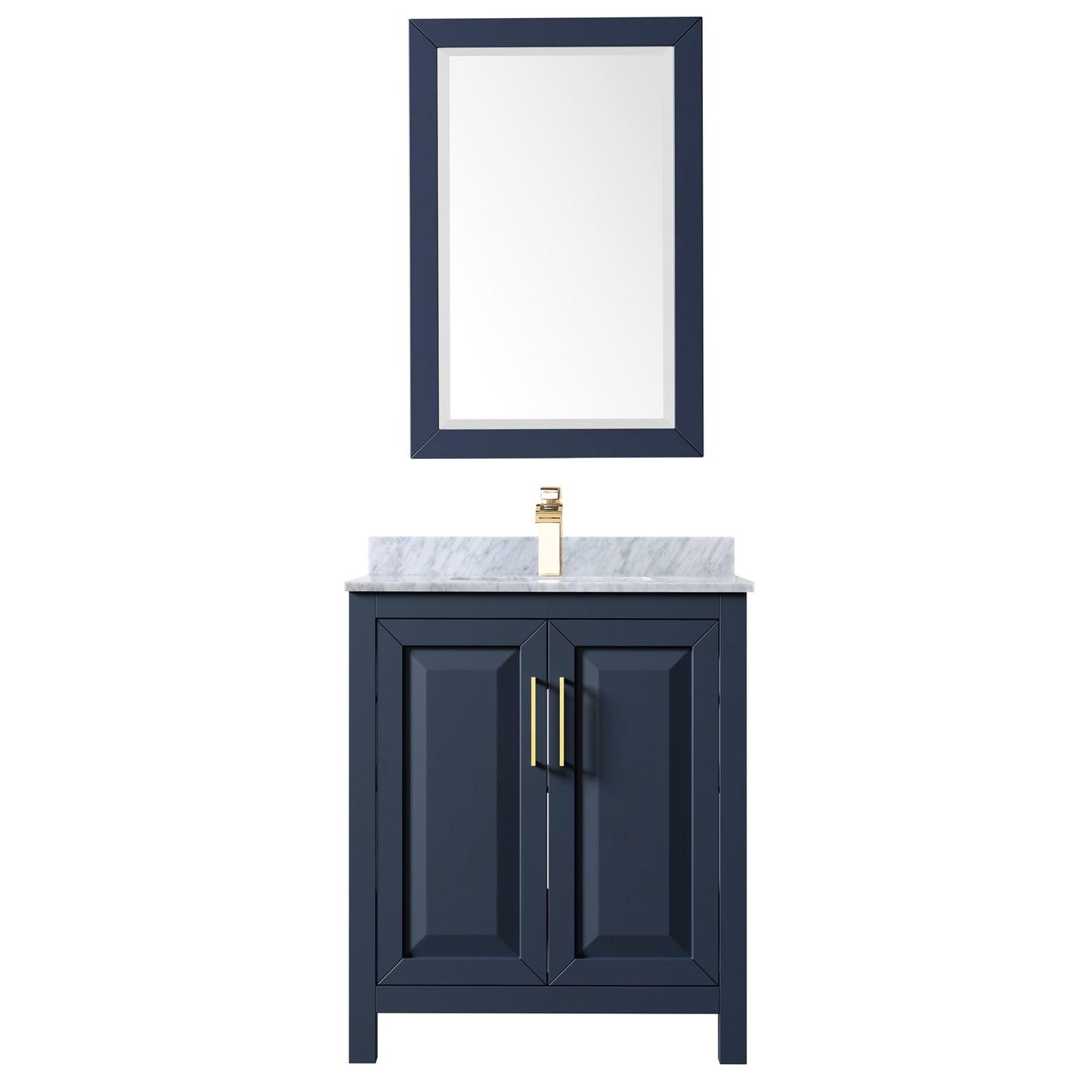 Daria 30" Single Vanity in Dark Blue, Top, Square Sink, 24" Mirror