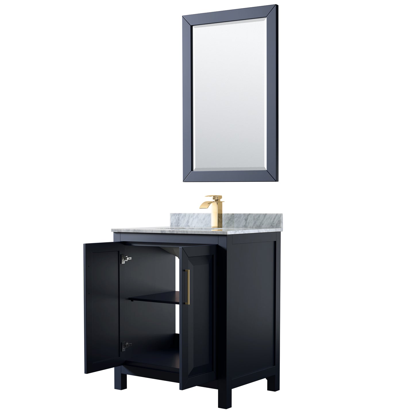 Daria 30" Single Vanity in Dark Blue, Top, Square Sink, 24" Mirror