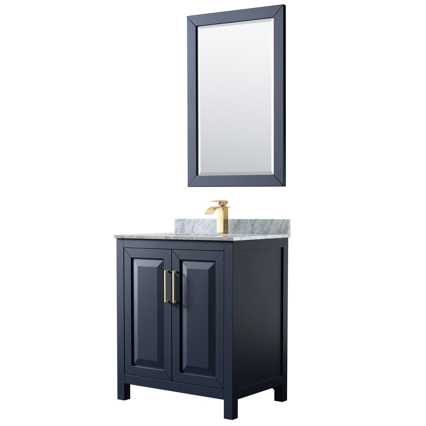 Daria 30" Single Vanity in Dark Blue, Top, Square Sink, 24" Mirror