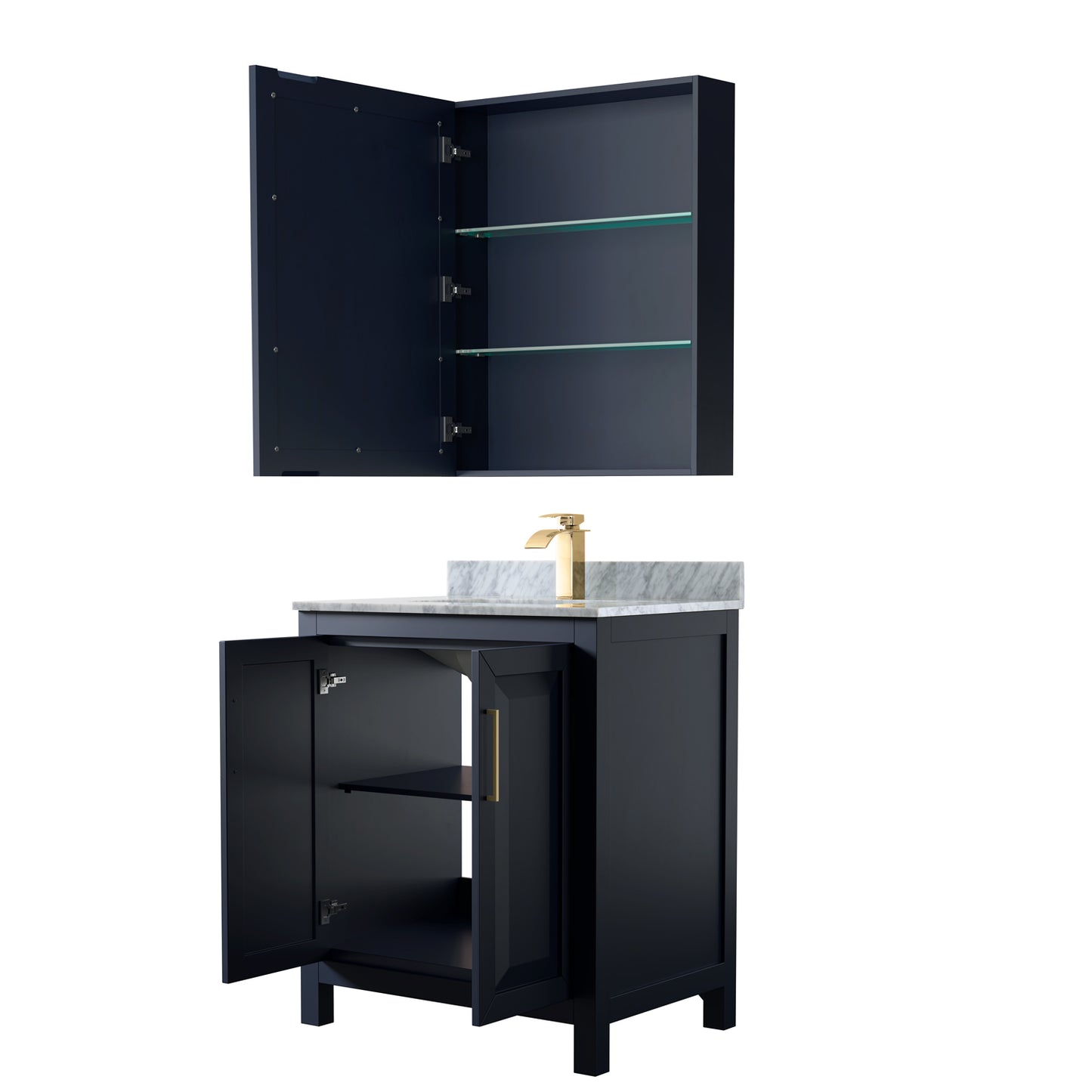 Daria 30" Single Vanity in Dark Blue, Top, Square Sink, Medicine Cabinet