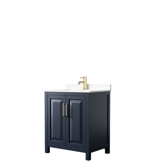 Daria 30" Single Vanity in Dark Blue, White Cultured Marble Top, Sink
