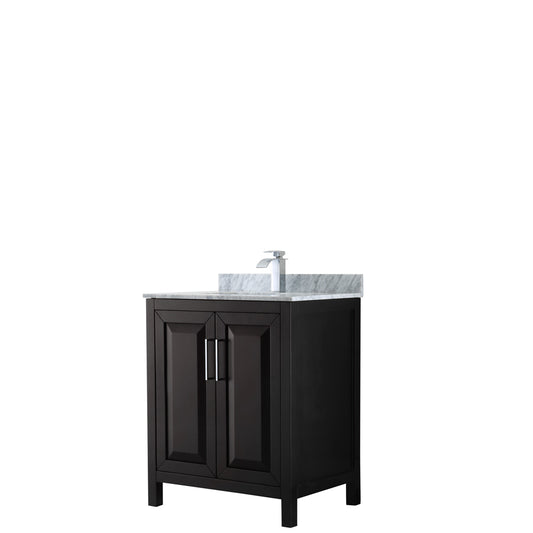 Daria 30 inch Single Bathroom Vanity in Dark Espresso, White Carrara Marble Countertop, Undermount Square Sink, and No Mirror