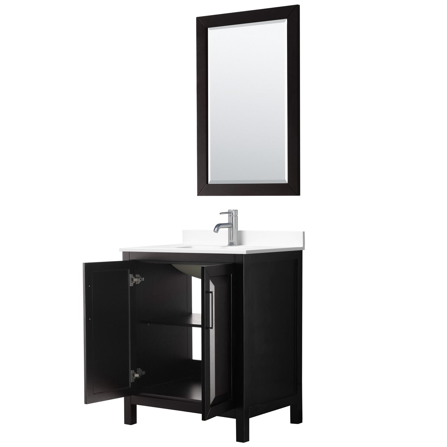 Daria 30" Single Vanity in Dark Espresso, White Cultured Marble Top, 24" Mirror