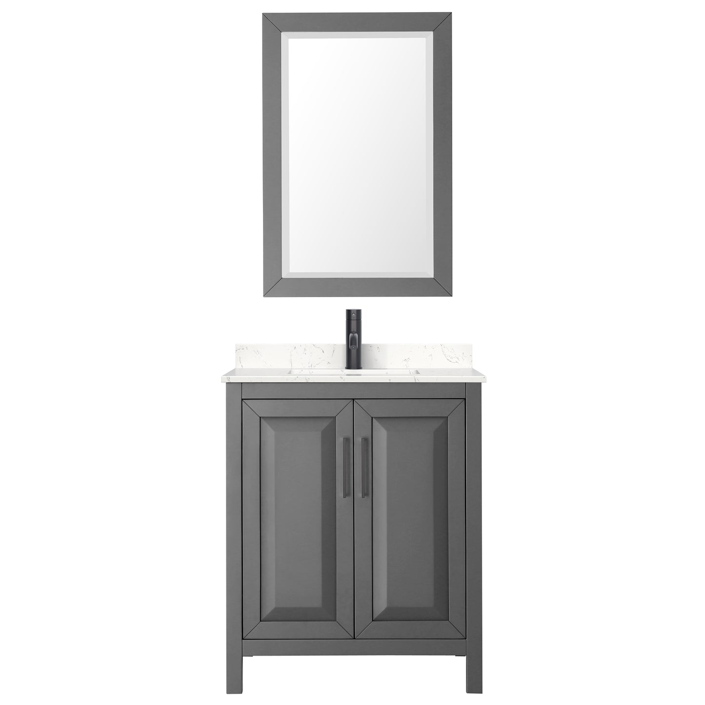 Daria 30" Single Vanity in Dark Gray, Carrara Marble Top, Black Trim, 24" Mirror