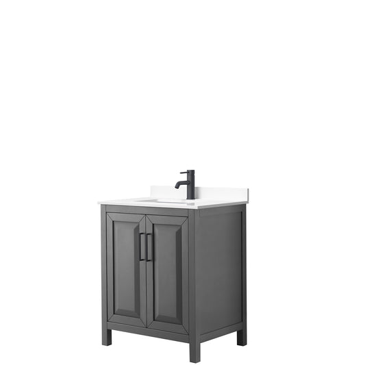 Daria 30" Single Vanity in Dark Gray, White Cultured Marble Top, Black Trim
