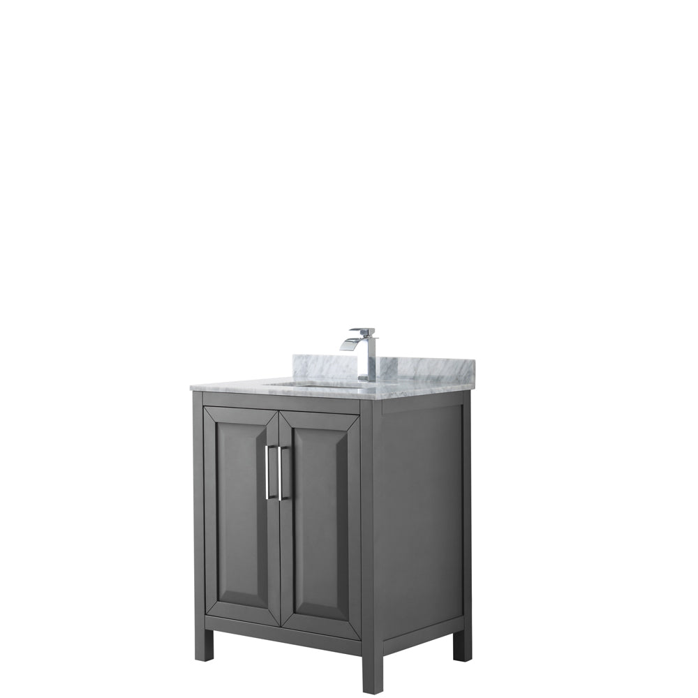 Daria 30 inch Single Bathroom Vanity in Dark Gray, White Carrara Marble Countertop, Undermount Square Sink, and No Mirror